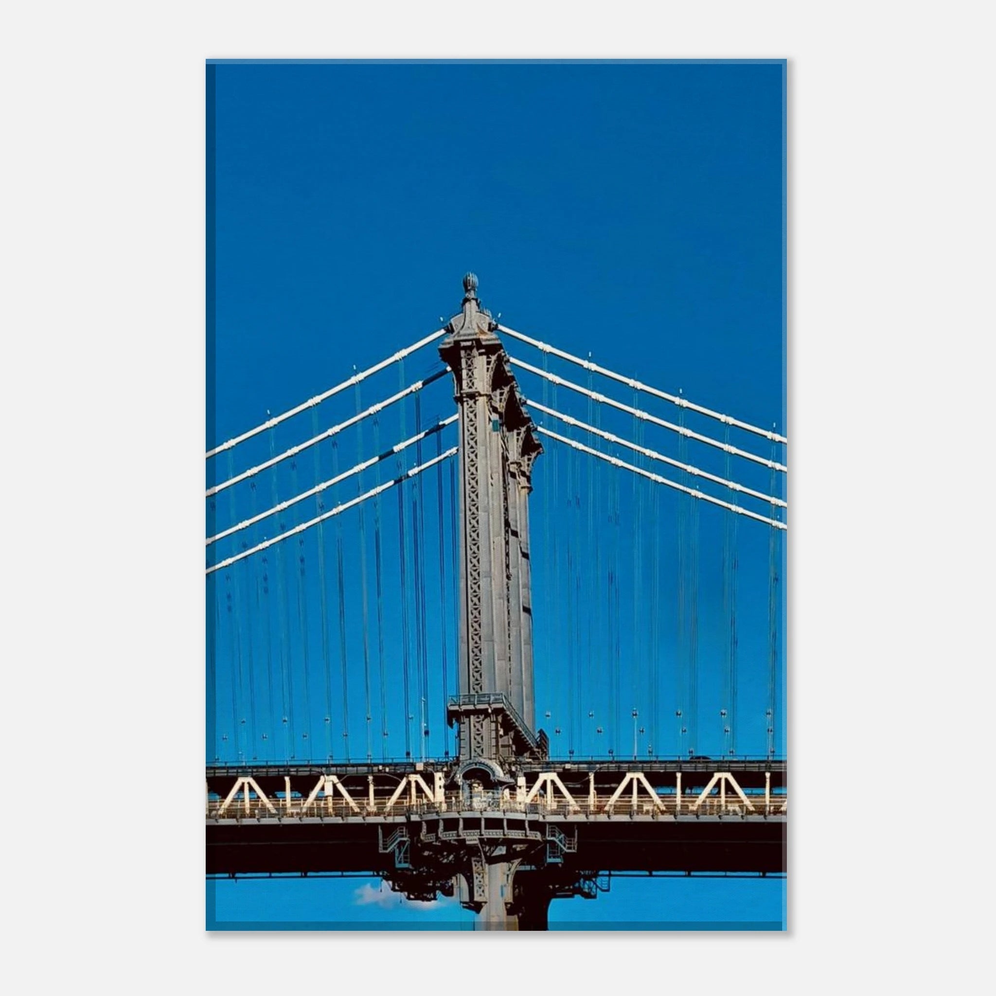 Sunny winter day canvas print of Manhattan Bridge NYC art from the Travel Collection, Studio Edition, featuring vibrant cityscape imagery.