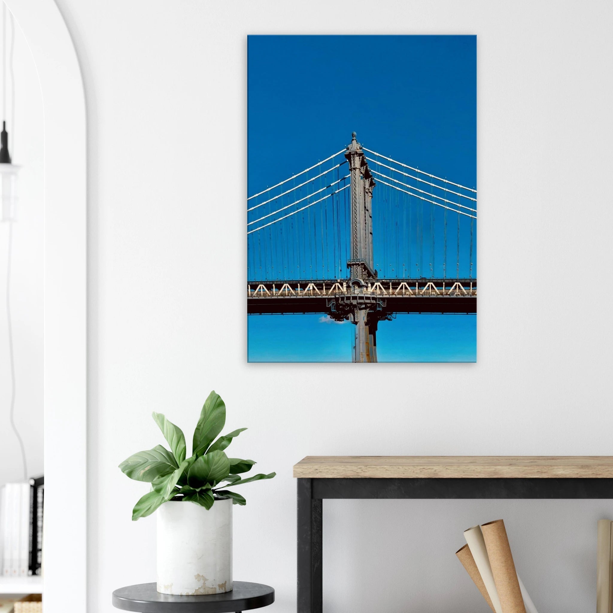 Sunny Winter Day canvas print featuring Manhattan Bridge and NYC skyline, perfect for home decor in the Travel Collection.