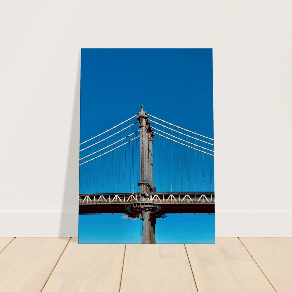 Sunny Winter Day canvas print of Manhattan Bridge in NYC, featuring vibrant winter scenery and urban skyline artwork.