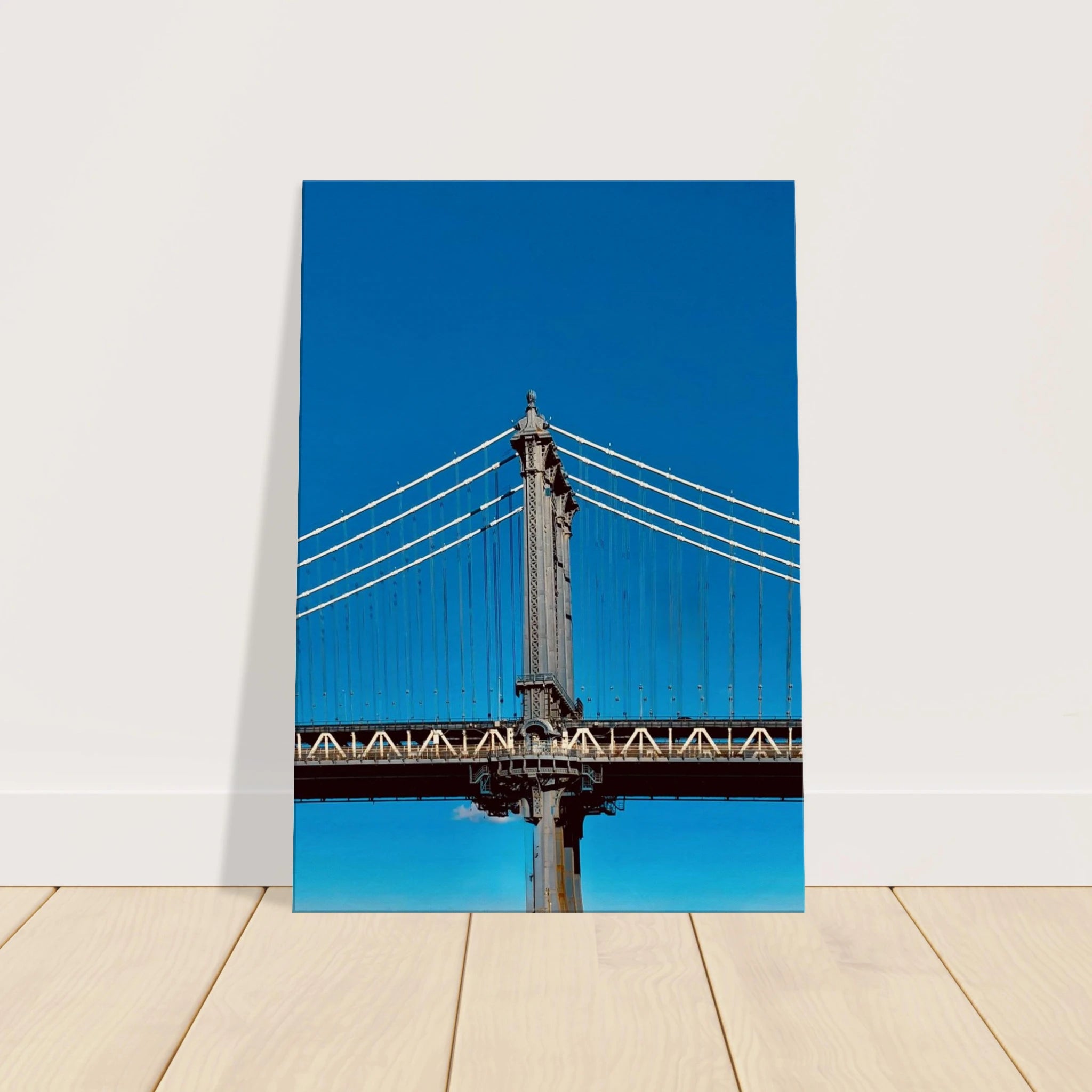 Sunny Winter Day canvas print of Manhattan Bridge in NYC, featuring vibrant winter scenery and urban skyline artwork.