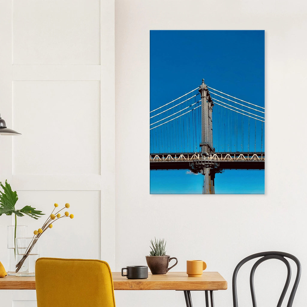 Sunny Winter Day canvas print featuring Manhattan Bridge in NYC, showcasing vibrant winter scenery for home decor.