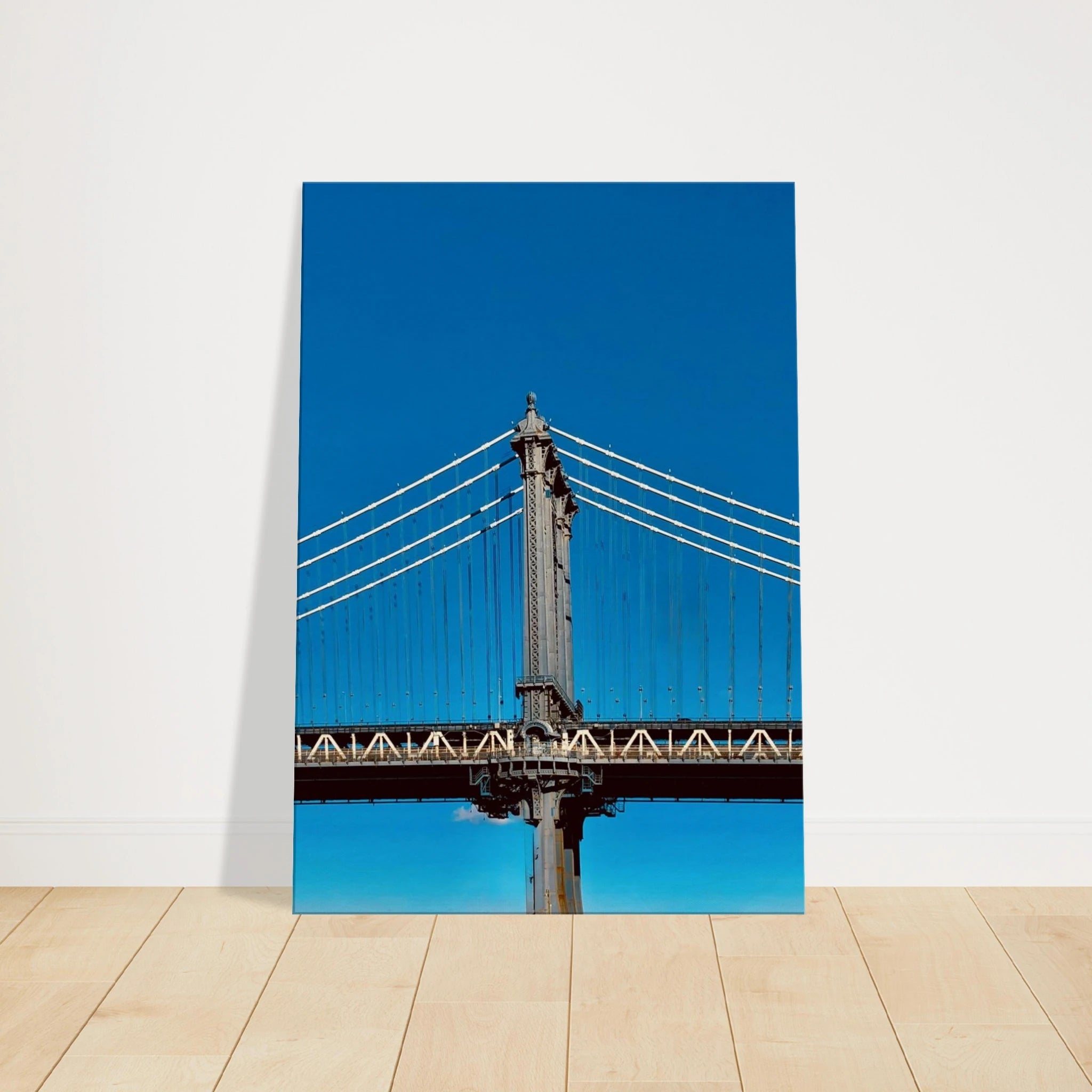 Sunny Winter Day canvas print featuring the Manhattan Bridge in NYC, showcasing vibrant winter cityscape for home decor.