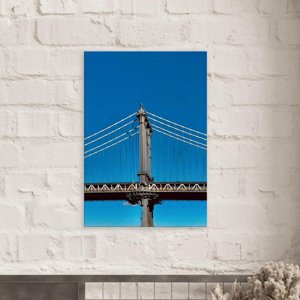 Sunny Winter Day canvas print of Manhattan Bridge in NYC, featuring vibrant winter scenery, framed for home decor, from My Store's Travel Collection.