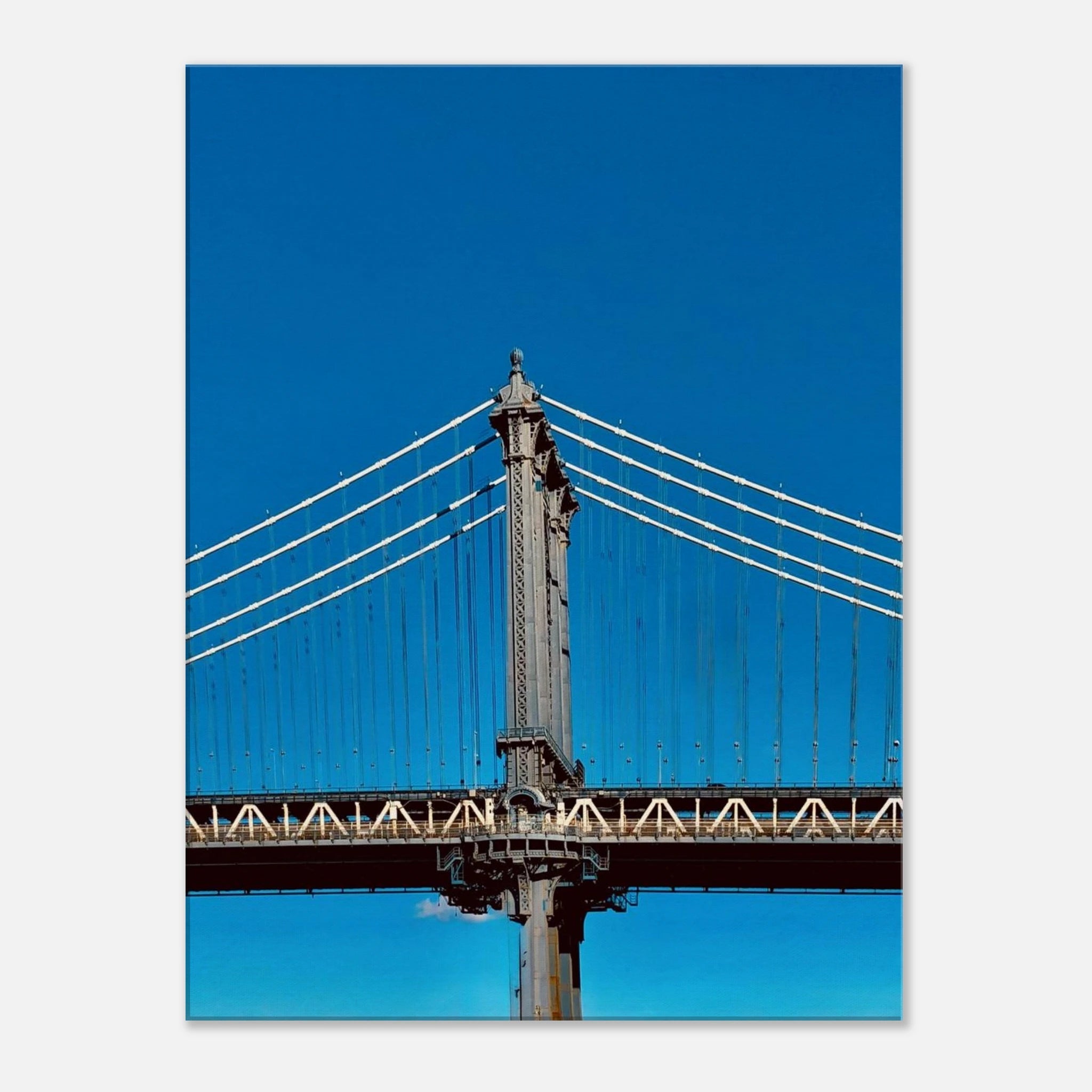 Sunny Winter Day canvas print of Manhattan Bridge in NYC, vibrant travel collection artwork for home decor.