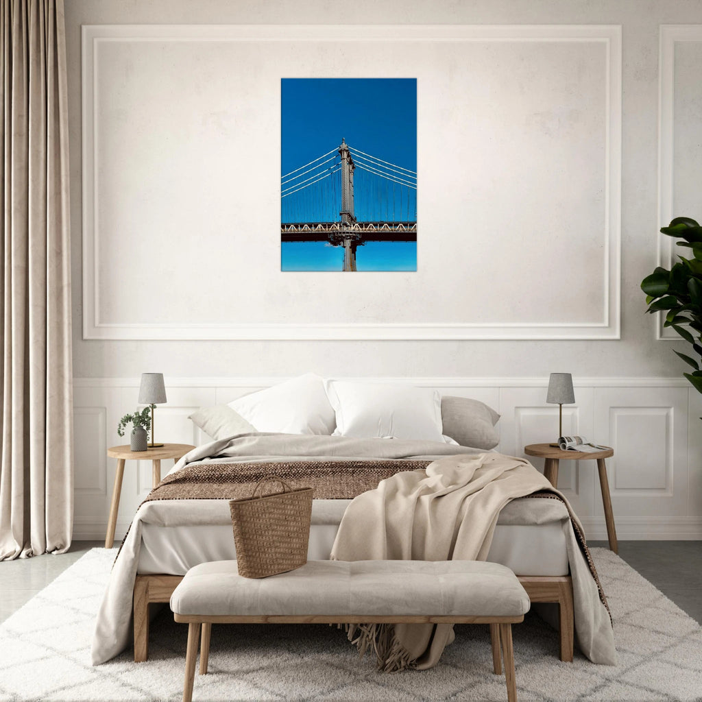Sunny Winter Day canvas print of Manhattan Bridge in NYC, showcasing vibrant winter scenery for home decor.