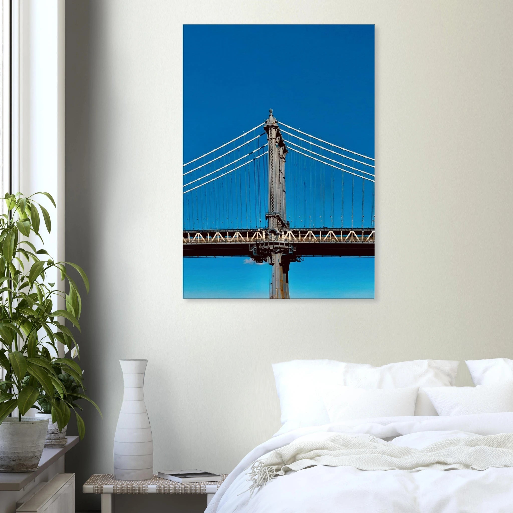 Sunny Winter Day canvas print featuring Manhattan Bridge NYC art, showcasing vibrant winter scenery in a travel collection studio edition.