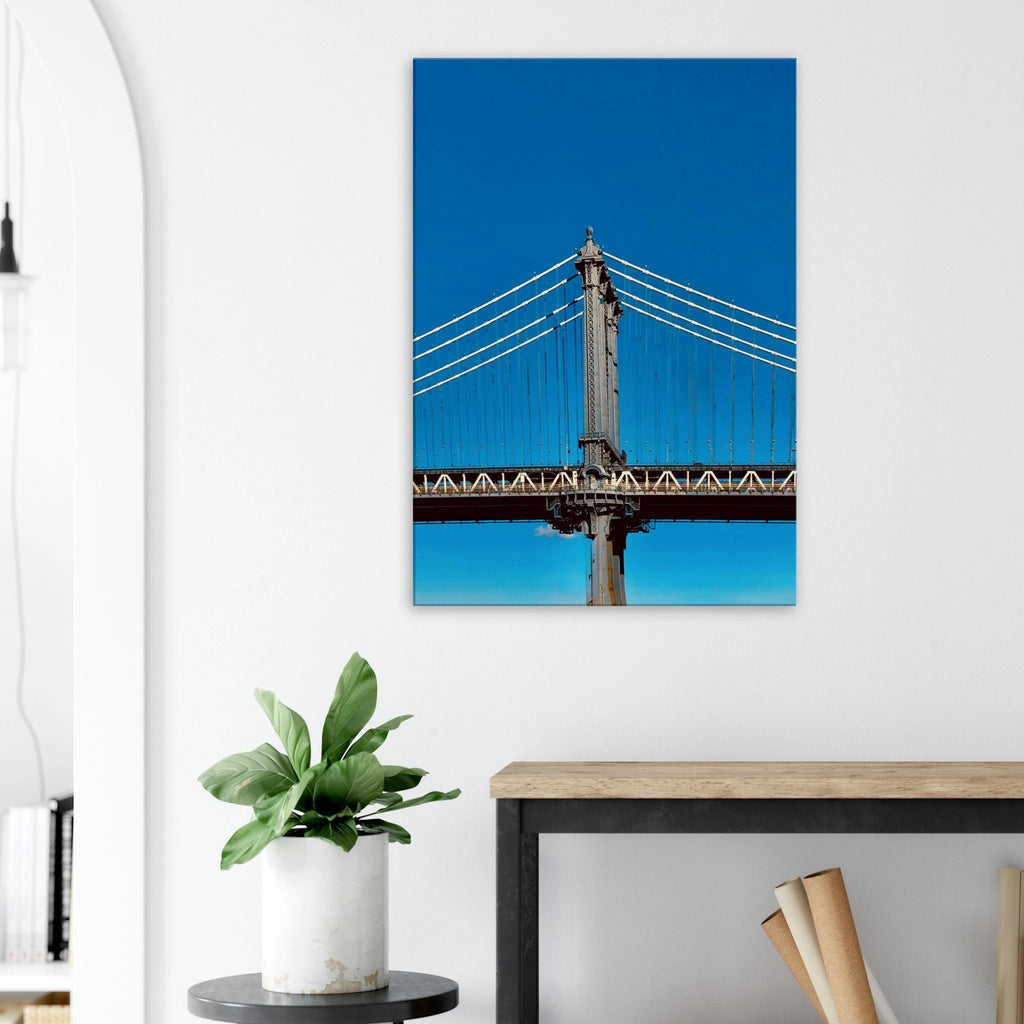 Sunny winter day canvas print of Manhattan Bridge in NYC, part of My Store's travel collection, studio edition art for home decor.