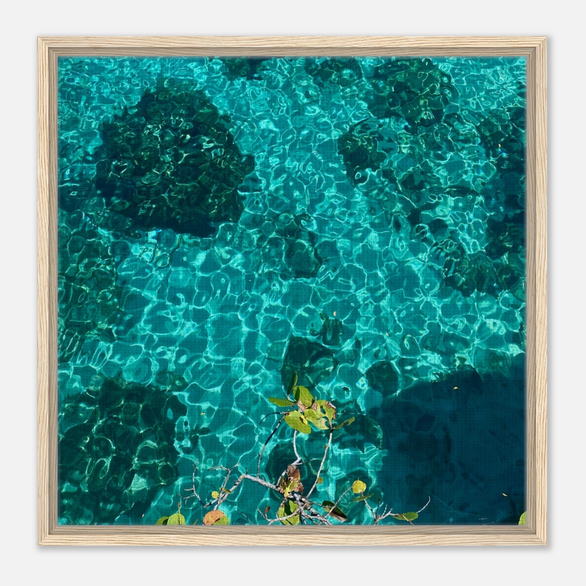 Framed tropical summer canvas art print featuring vibrant coastal scenery, natural decor, 20x30 cm wood frame, travel collection.