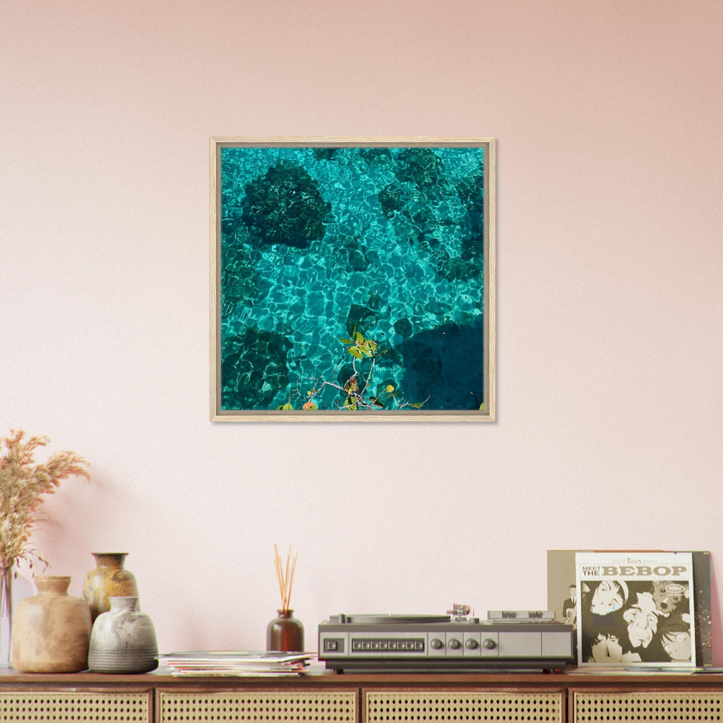 Framed tropical summer canvas art print by My Store, vibrant coastal artwork in a natural wood frame, 20x30 cm.