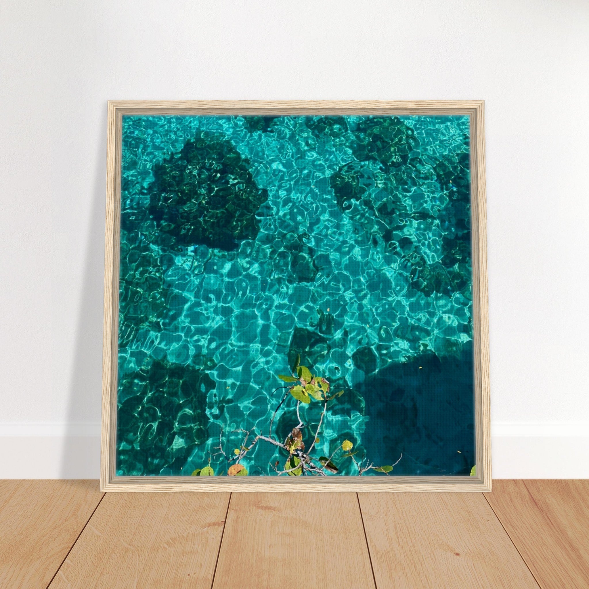 Framed tropical summer coastal artwork print on canvas, vibrant natural decor in 20x30 cm wooden frame from travel collection.