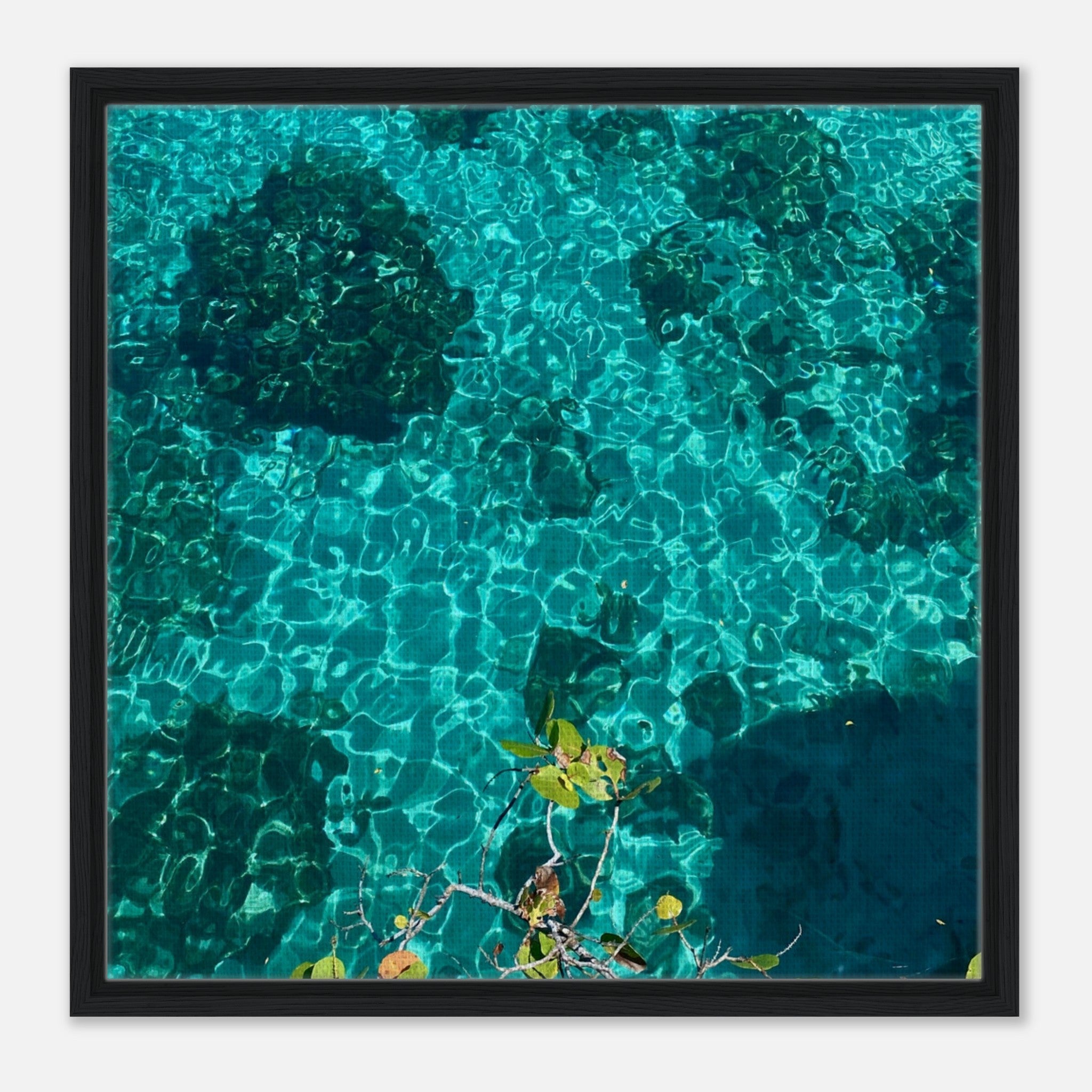 Framed tropical summer coastal art print on canvas, vibrant natural décor from Travel Collection, 20x30 cm wood frame.