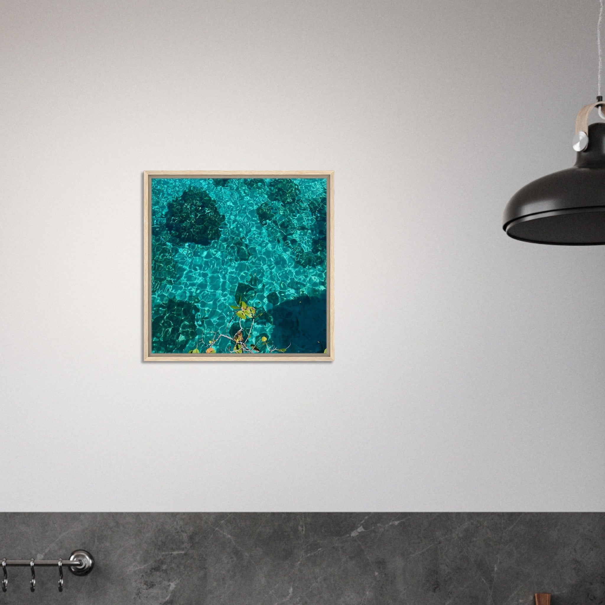 Framed tropical summer coastal artwork print on canvas in a wood frame, vibrant natural decor from the travel collection.