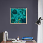 Framed tropical summer coastal art print on canvas, featuring vibrant natural colors in a 20x30 cm wooden frame, travel collection.