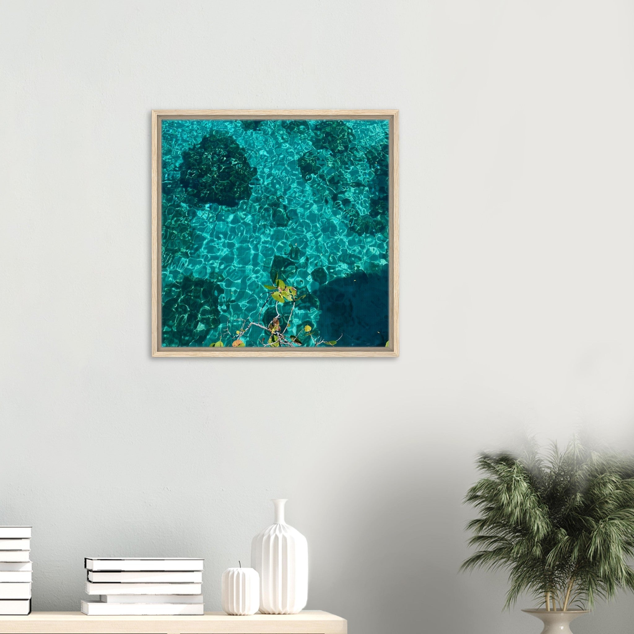 Framed tropical summer canvas print featuring vibrant coastal artwork, natural decor from the travel collection, Studio Edition.