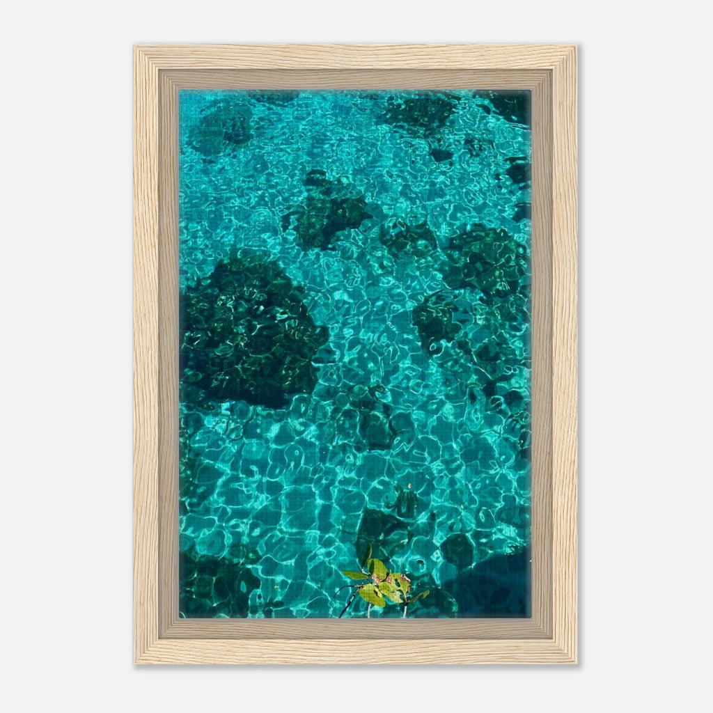 Framed coastal art print featuring tropical summer scene on canvas, vibrant natural decor from travel collection, 20x30 cm.