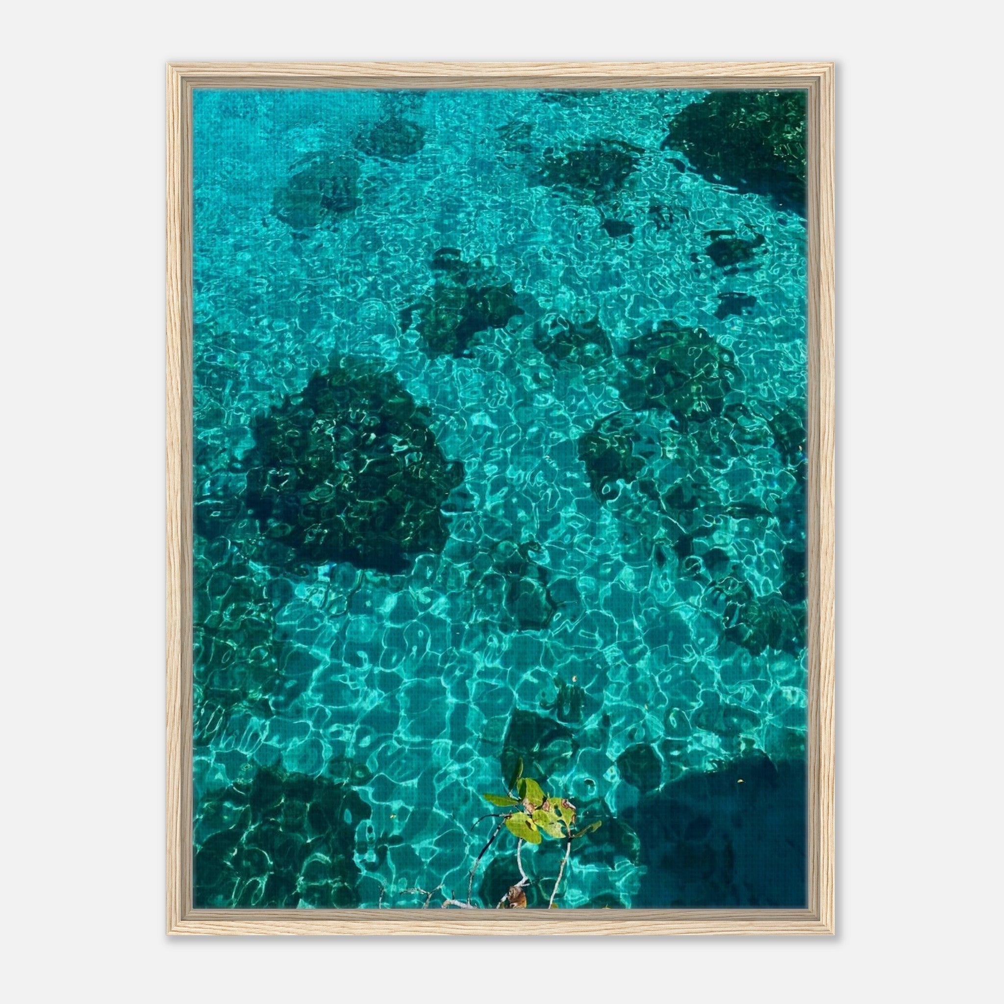Framed tropical summer coastal artwork print from the Travel Collection, featuring vibrant, natural beach scene on canvas.