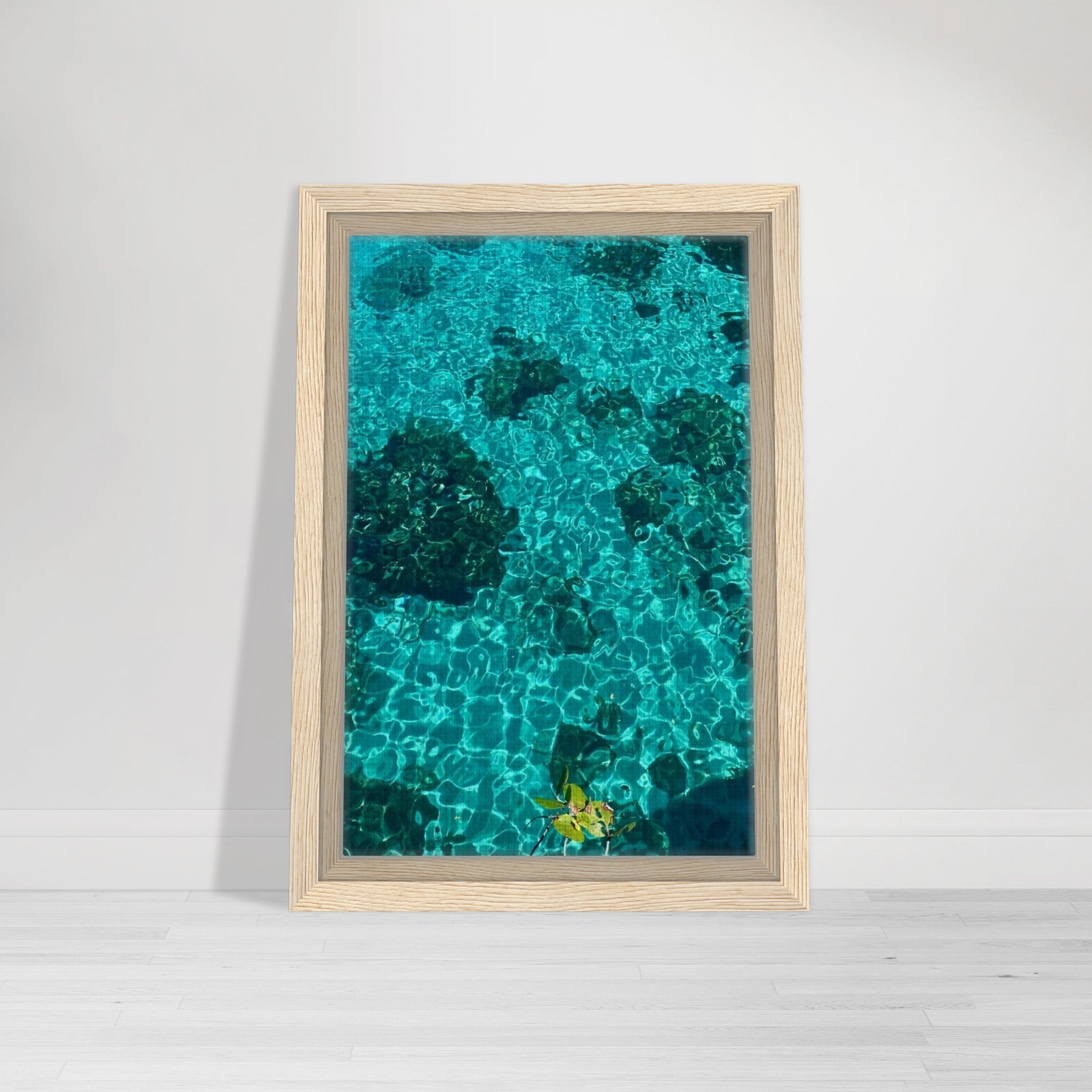 Framed tropical summer canvas print featuring vibrant coastal artwork, natural décor for travel collection, 20x30 cm size.