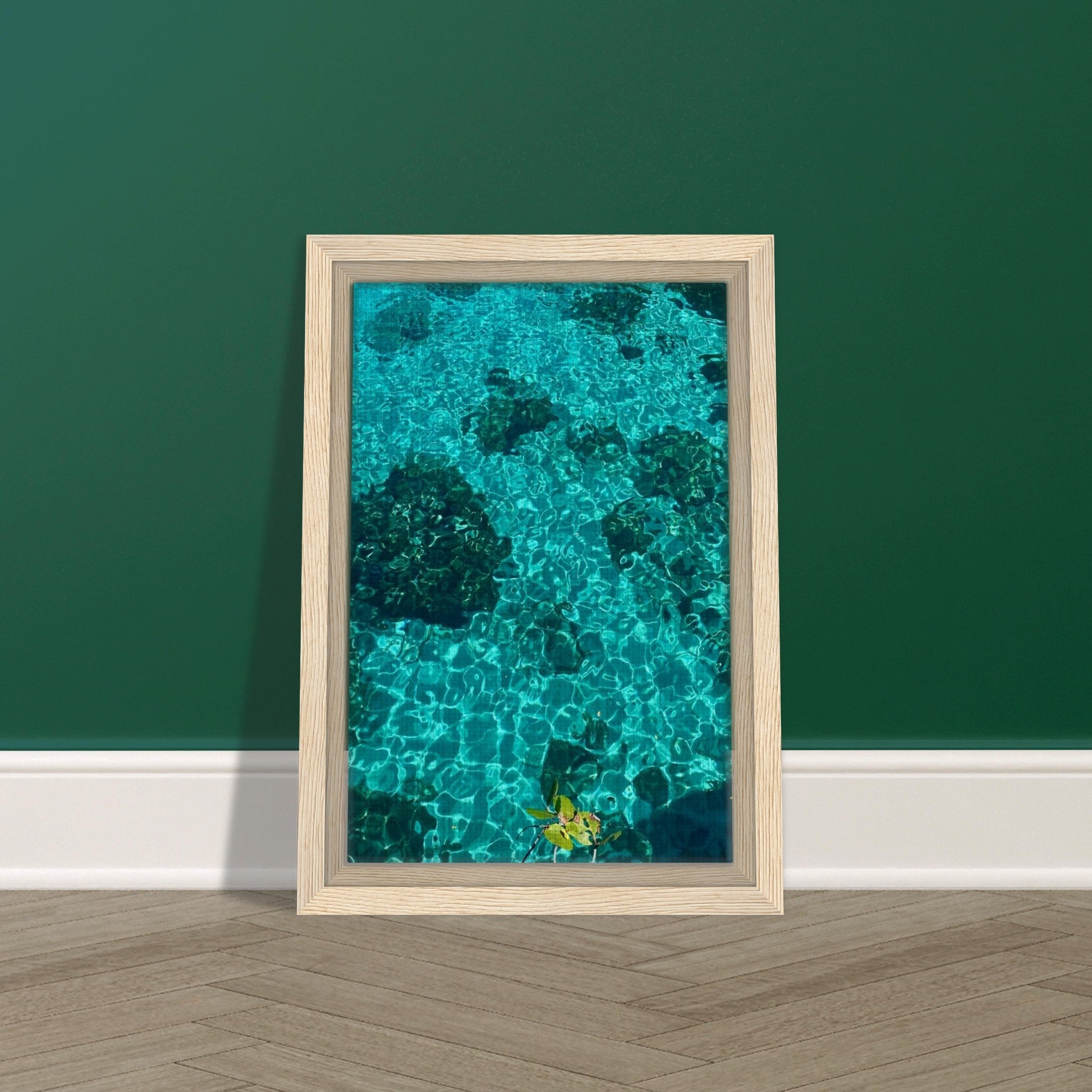 Framed tropical summer canvas print from the travel collection, featuring vibrant coastal artwork in a 20x30 cm wood frame.