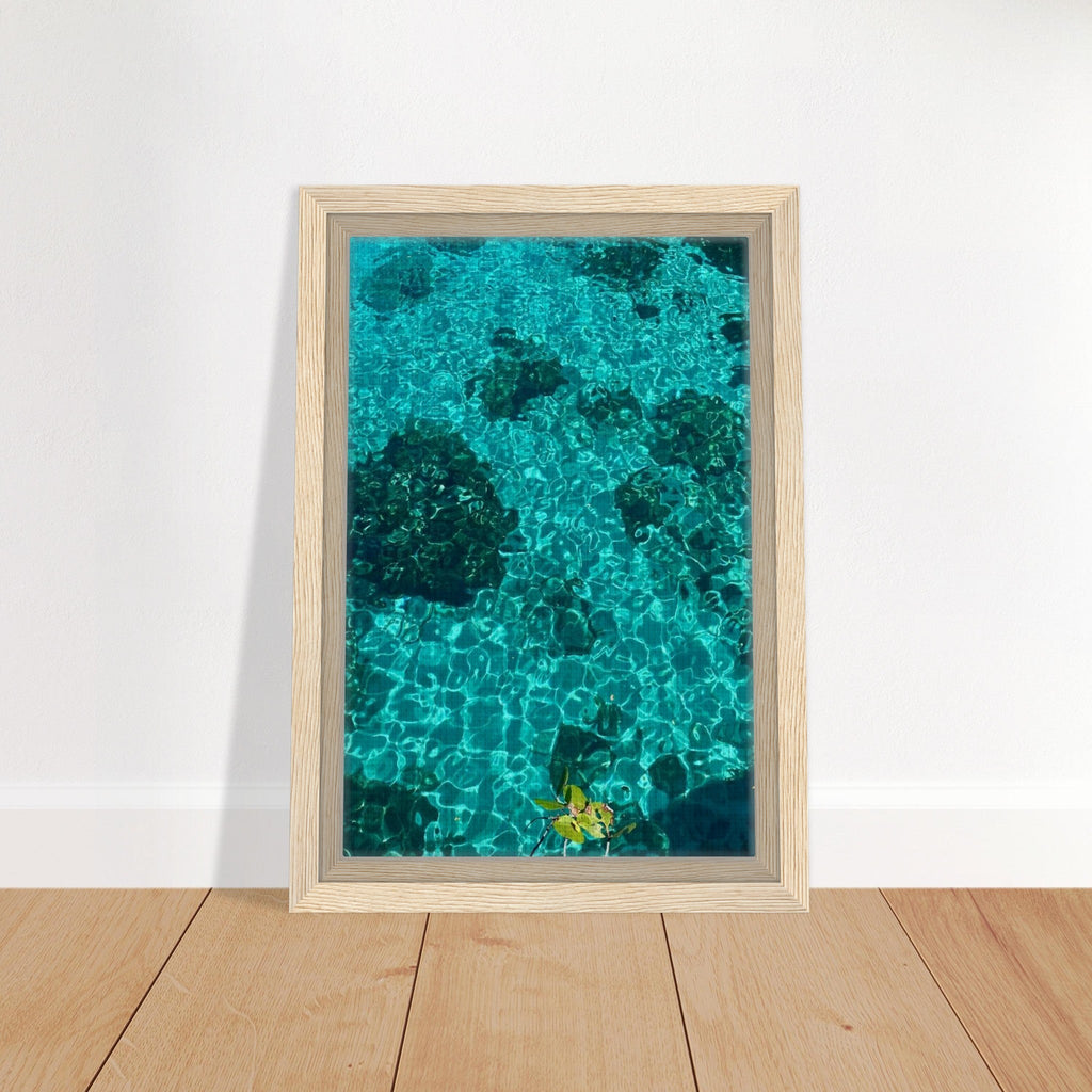 Framed tropical summer coastal art print on canvas, vibrant natural décor from the Travel Collection, 20x30 cm wood frame.