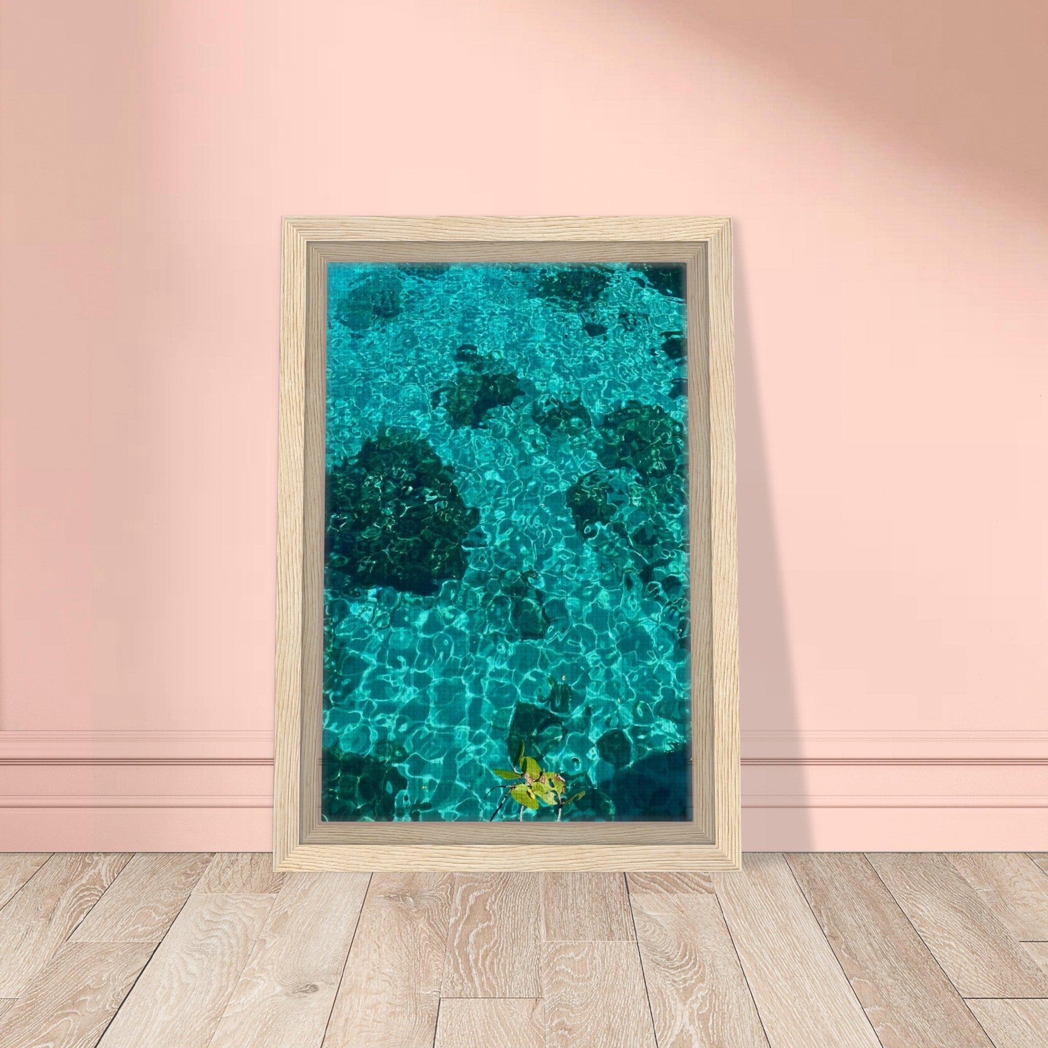 Framed tropical summer coastal artwork print on canvas with vibrant colors in a wood frame, part of the Travel Collection.