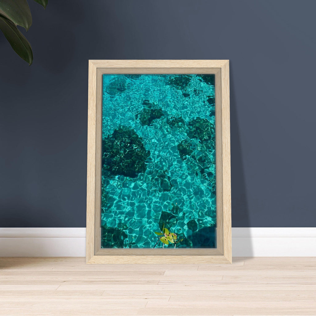 Framed tropical summer coastal artwork print on canvas, vibrant natural decor in wooden frame from travel collection.