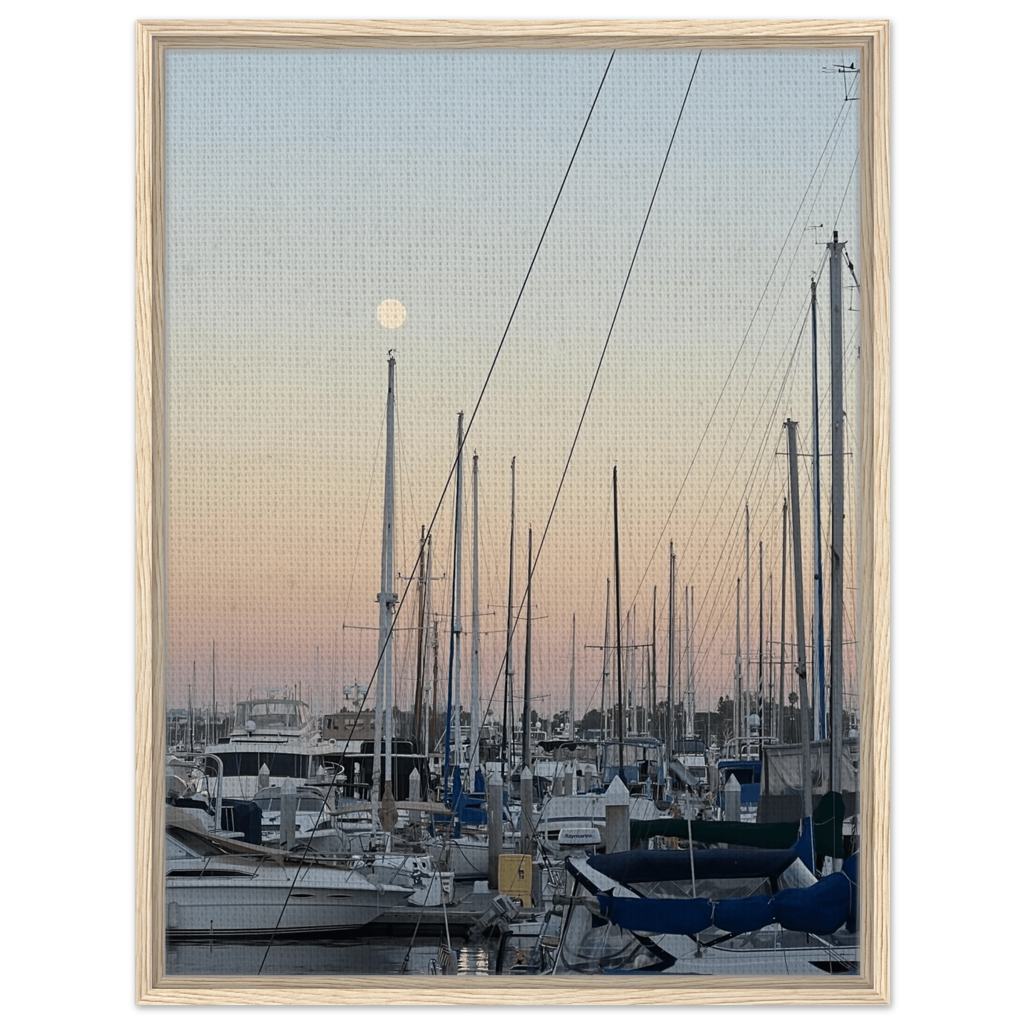 Framed canvas art print of a summer evening at Marina Del Rey, California, with nautical themes and chic tones, by California Canvas.