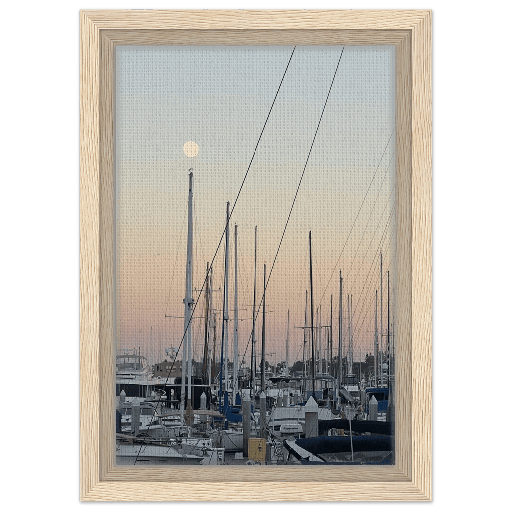 Framed canvas art print of a summer evening marina in Marina del Rey, CA, with nautical theme and chic tones, California Canvas Studio Edition.