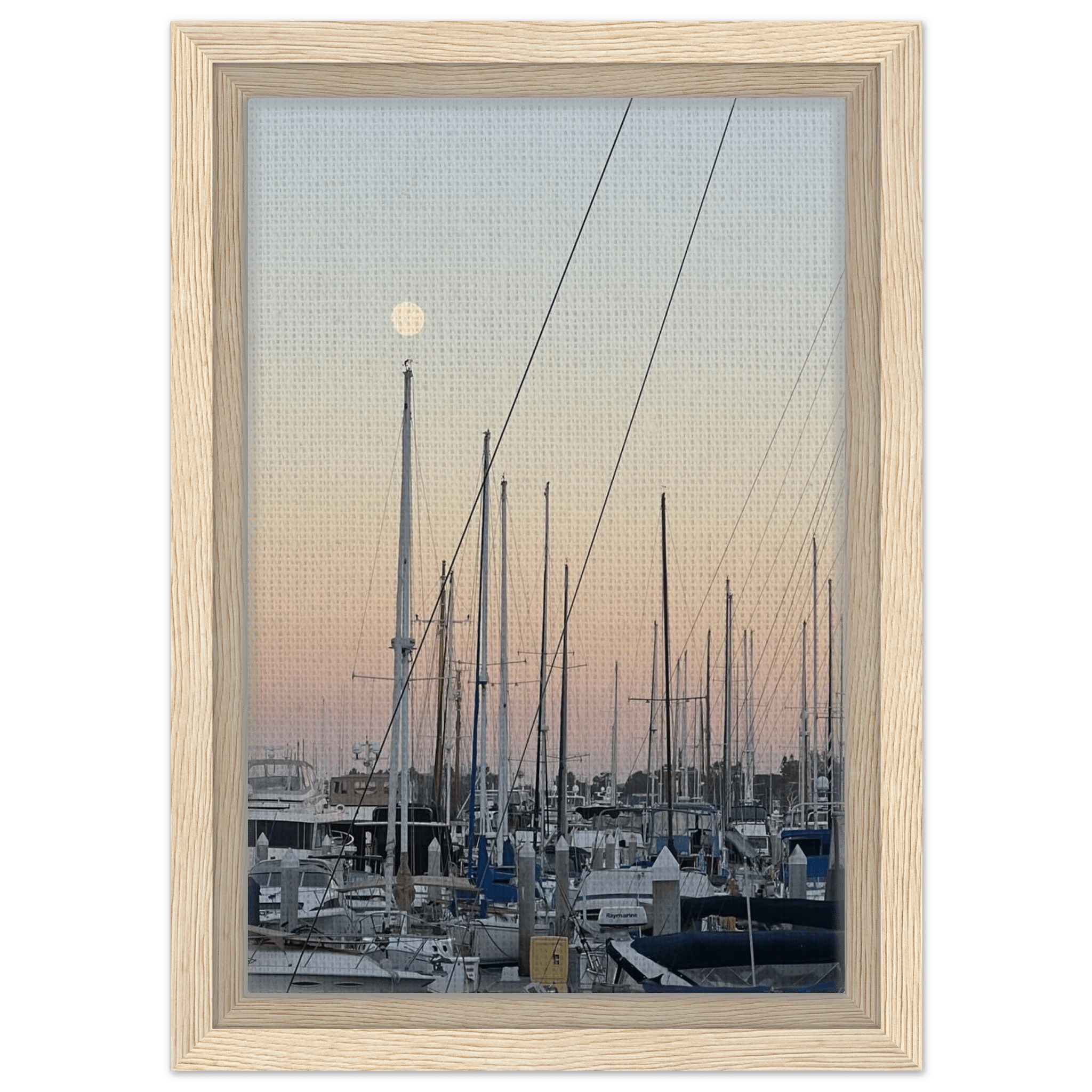 Framed canvas print of a summer evening marina scene in Marina Del Rey, California with nautical and chic tones, Studio Edition.