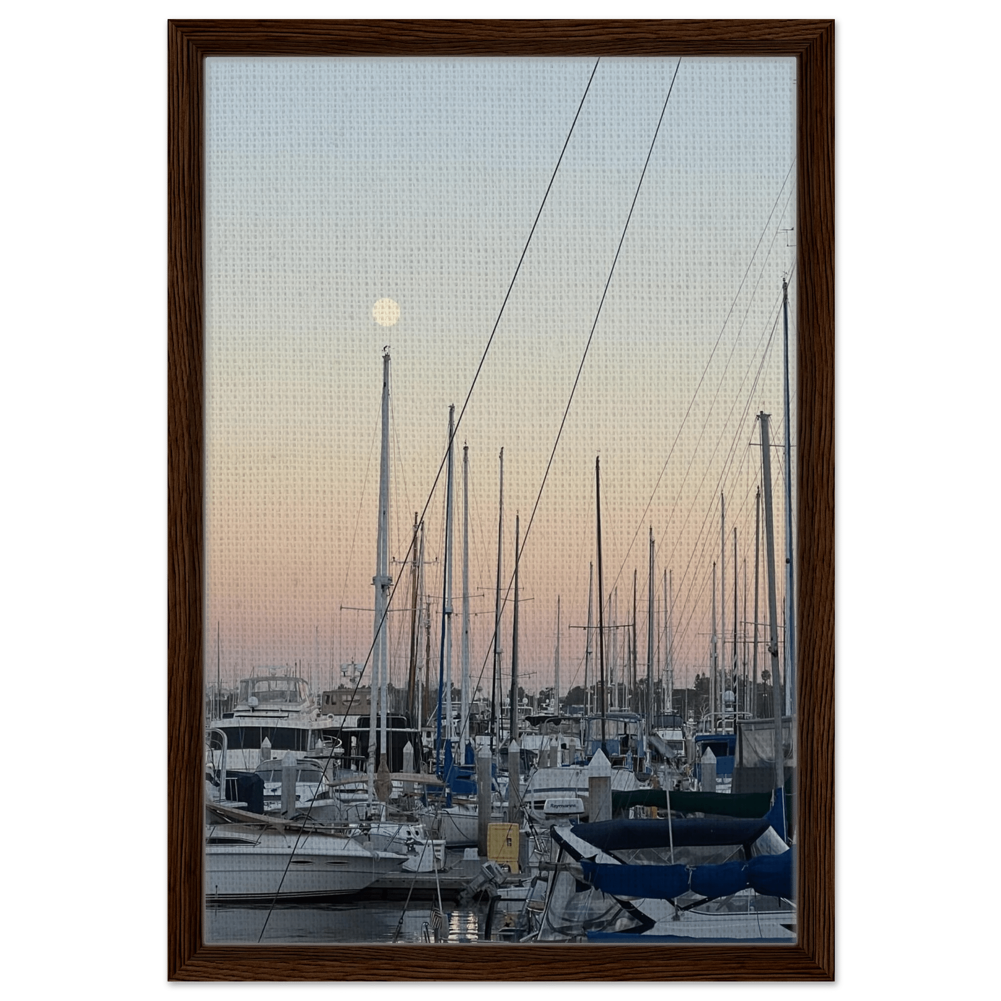 Framed canvas print of Summer Evening Marina Del Rey with nautical and chic tones, California Canvas Studio Edition, 20x30 cm.