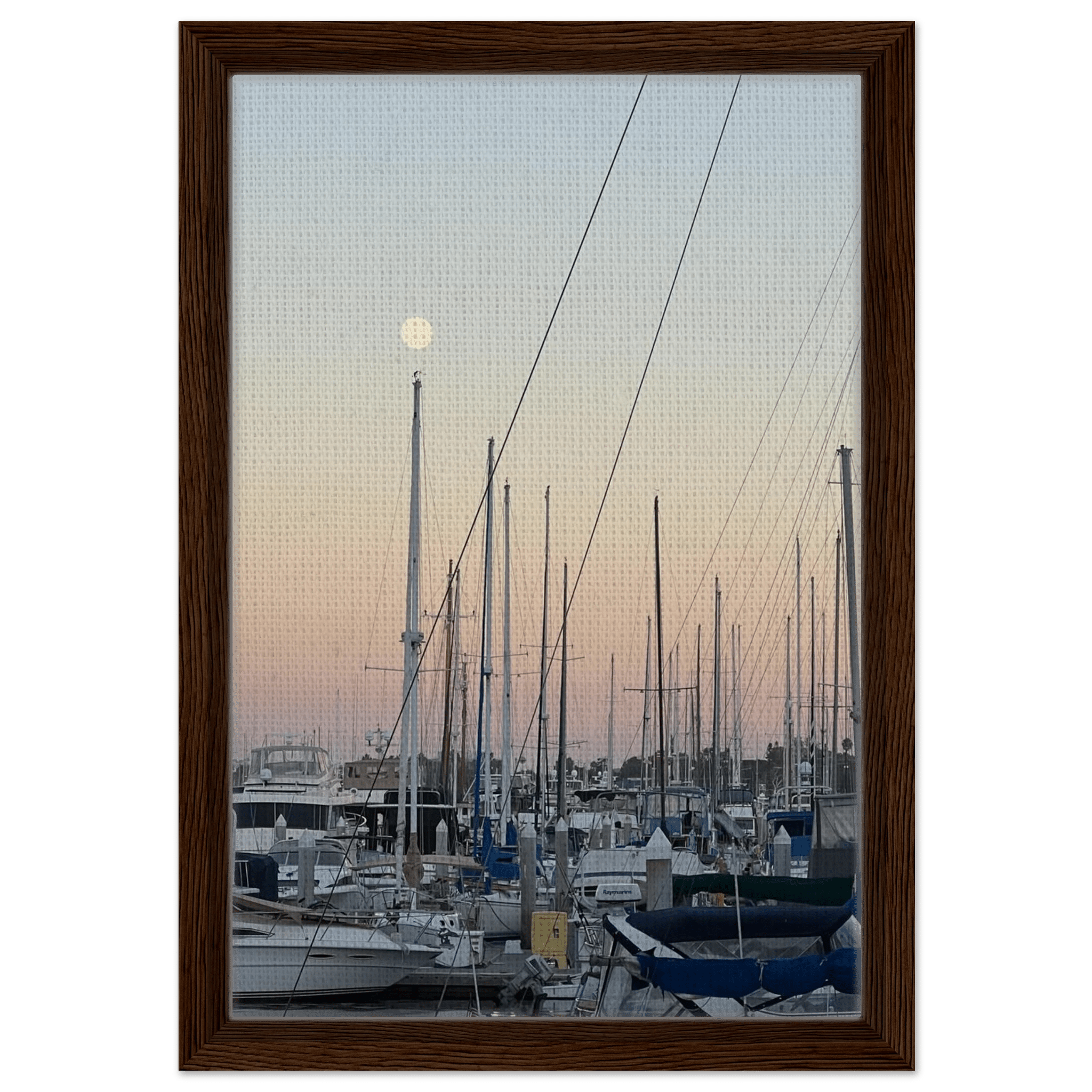 Framed canvas print of Summer Evening Marina Del Rey in California, featuring nautical themes with chic tones, by California Canvas Studio Edition.