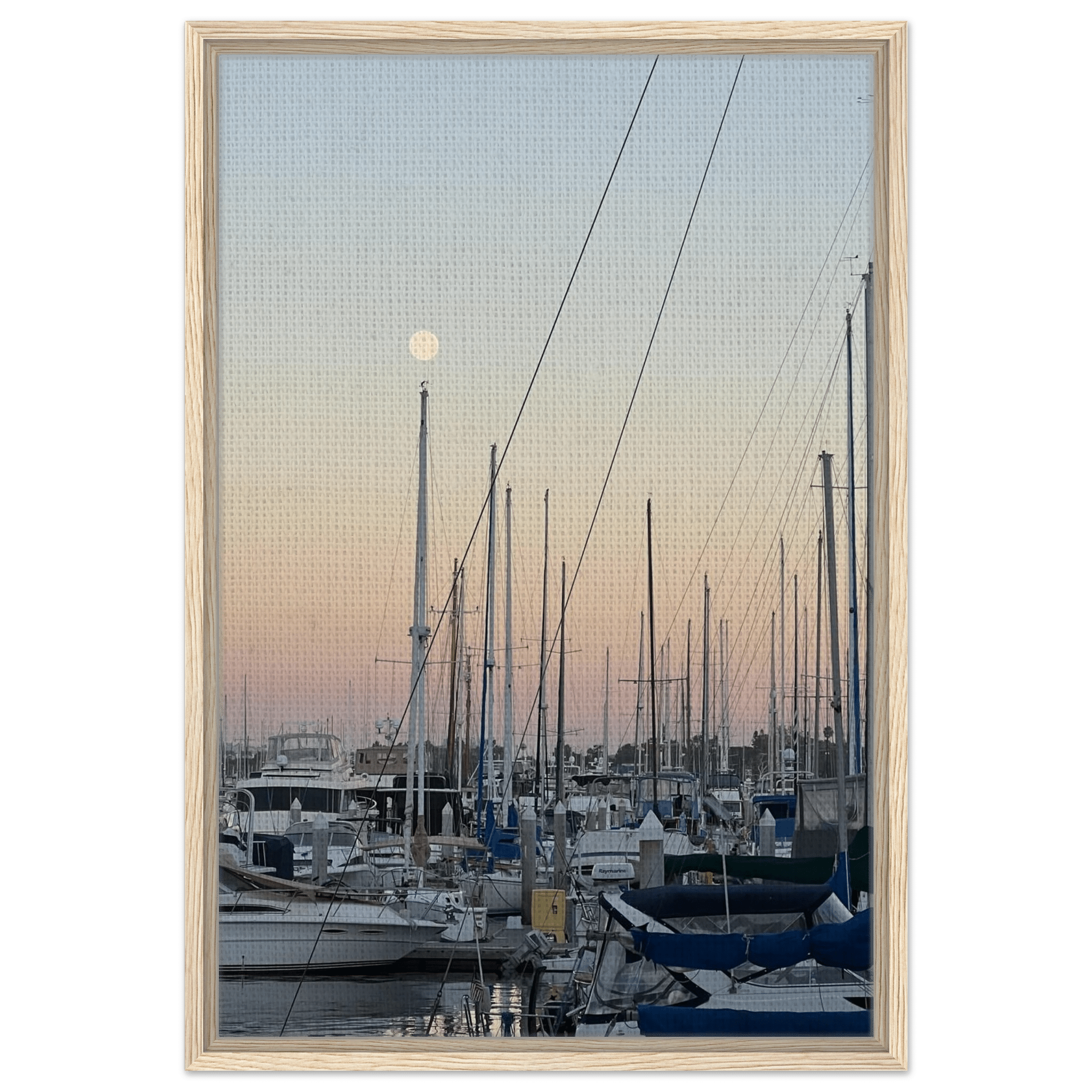 Framed canvas art print of a summer evening marina in Marina del Rey, CA with nautical themes and chic tones, California Canvas Studio Edition.