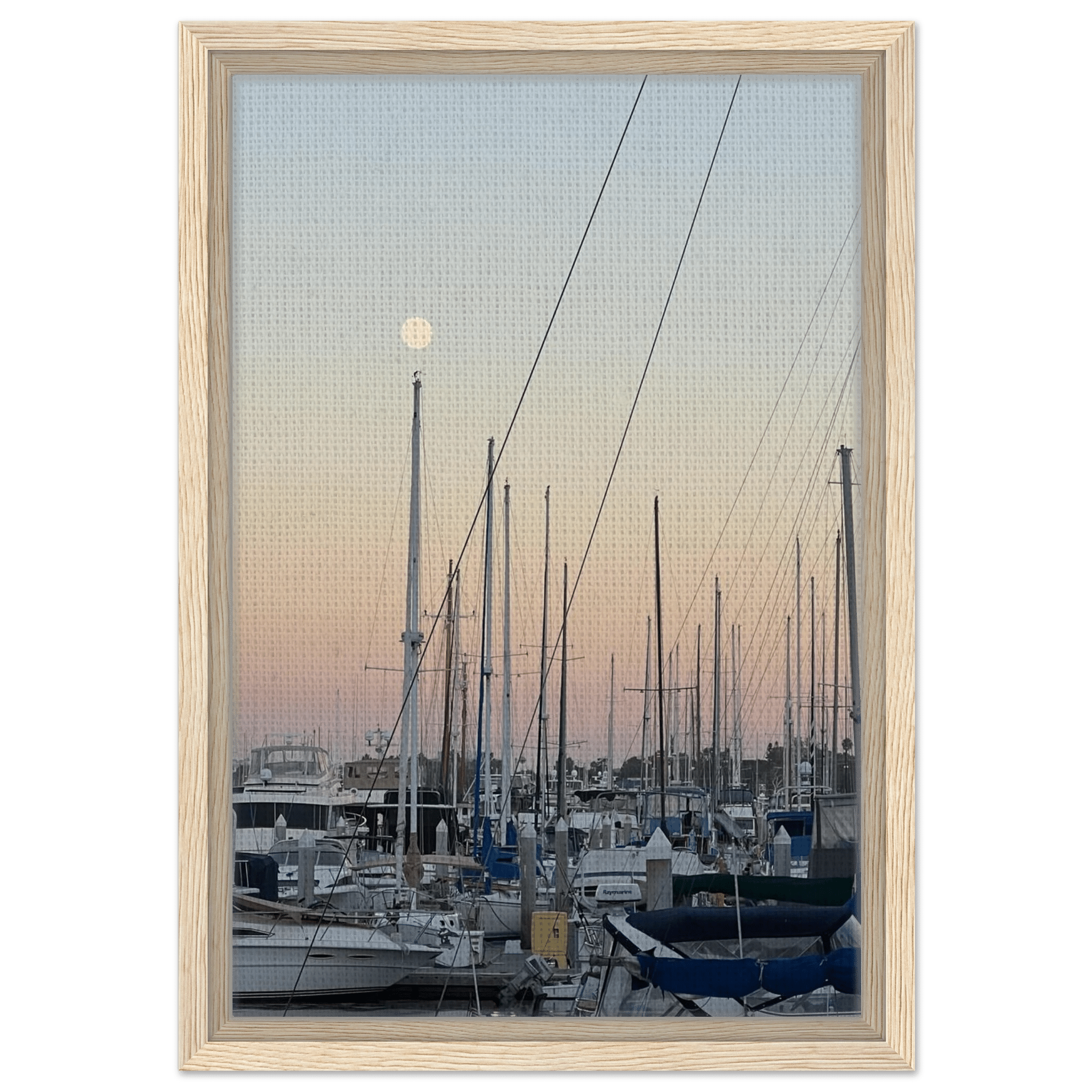 Framed canvas print of Summer Evening Marina Del Rey with nautical spirit and chic tones, California Canvas Studio Edition.