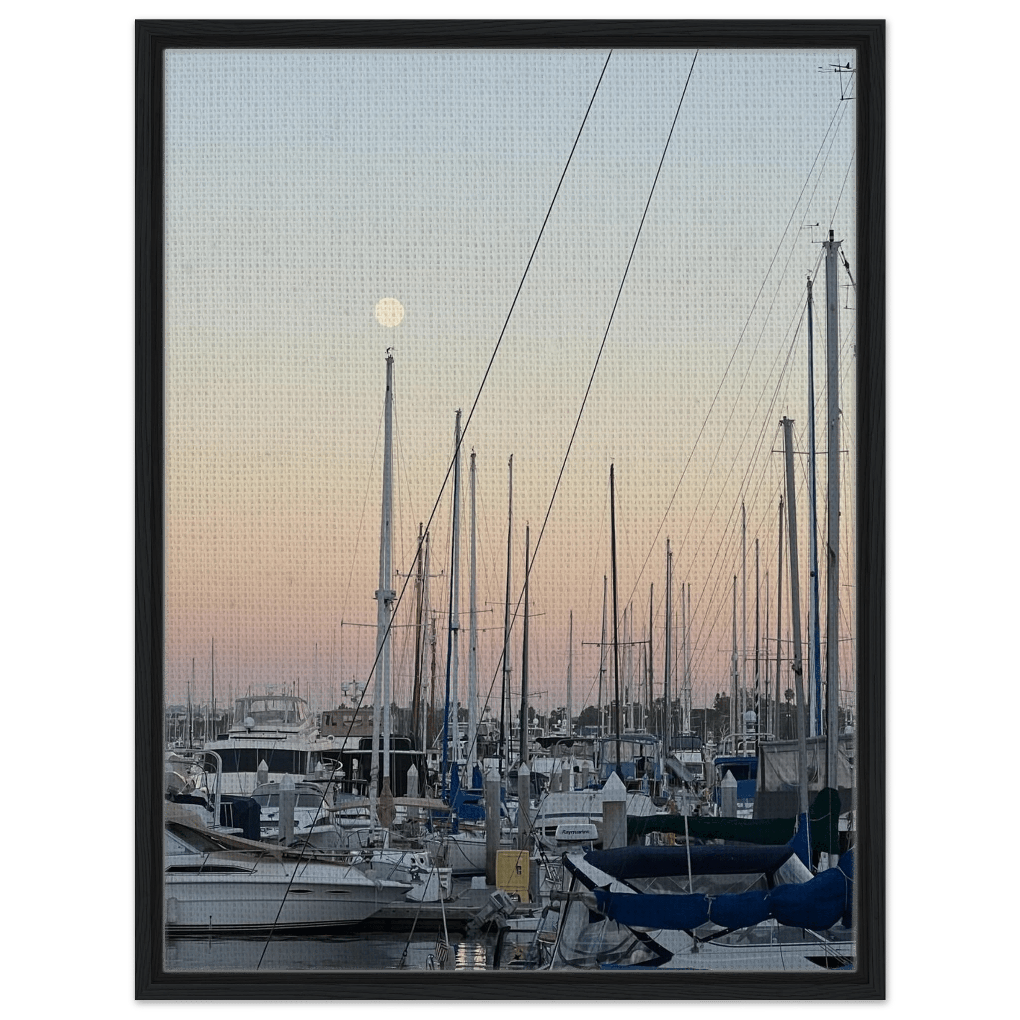 Framed canvas art print of Summer Evening Marina Del Rey, CA with nautical spirit and chic tones, 20x30 cm wooden frame, California Canvas.