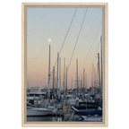Framed canvas print of a summer evening marina scene in Marina Del Rey, CA with nautical themes and chic tones, California Canvas Studio Edition.