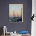 Framed canvas art print of Marina del Rey, California, depicting a summer evening scene with nautical and chic tones.
