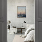 Framed canvas art print of a summer evening marina scene in Marina Del Rey, California with nautical and chic tones.
