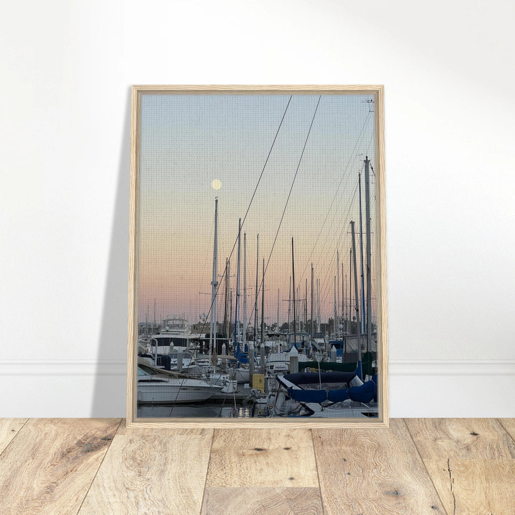 Framed canvas print of Summer Evening Marina Del Rey, CA with nautical spirit and chic tones, California Canvas Studio Edition.