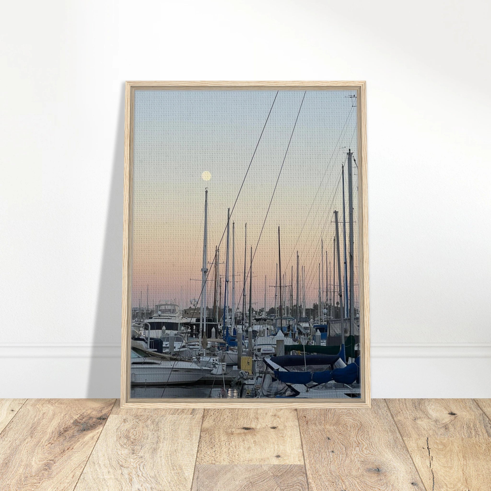 Framed canvas print of Summer Evening Marina Del Rey, CA with nautical spirit and chic tones, California Canvas Studio Edition.