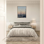 Framed canvas art of a summer evening marina scene in Marina del Rey, California with nautical and chic tones, Studio Edition print.