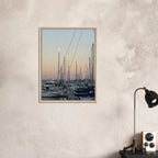 Framed canvas art print of a summer evening marina scene in Marina Del Rey, California with nautical and chic tones.