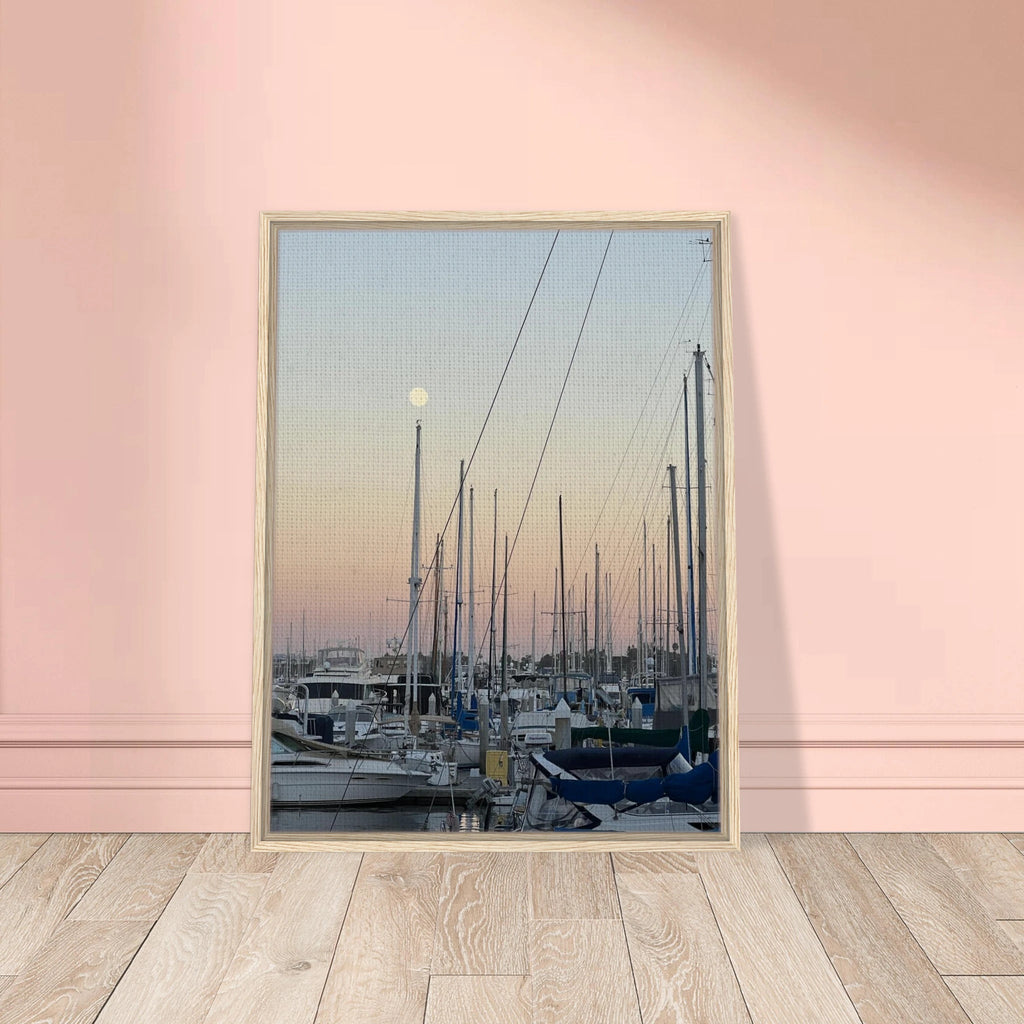 Framed canvas art print of Summer Evening Marina Del Rey in nautical and chic tones, California Canvas Studio Edition, 20x30 cm.