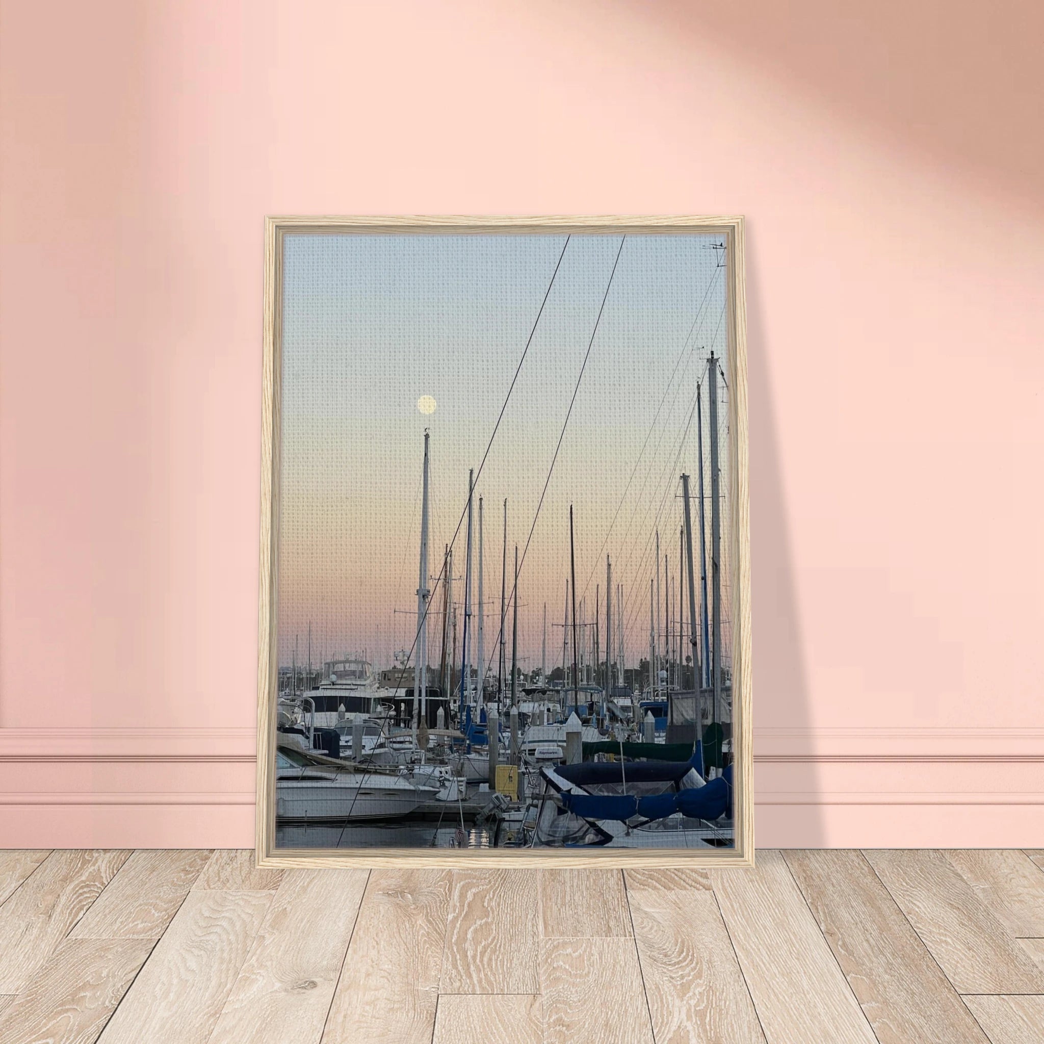 Framed canvas art print of Summer Evening Marina Del Rey in nautical and chic tones, California Canvas Studio Edition, 20x30 cm.