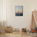 Framed canvas art print of Marina del Rey evening scene with nautical themes and chic tones, in a 20x30 cm wooden frame.