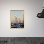 Framed canvas art print of Summer Evening Marina Del Rey with nautical tones, featuring a coastal sunset scene in chic colors.