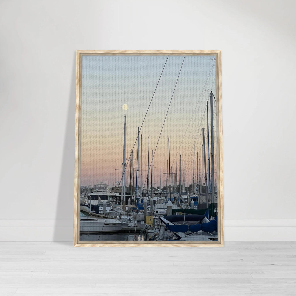 Framed canvas art print of Marina Del Rey sunset with nautical themes and chic tones, 20x30 cm in a wood frame.