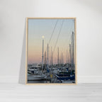 Framed canvas art print of Marina Del Rey sunset with nautical themes and chic tones, 20x30 cm in a wood frame.