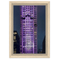Framed canvas print of NYC holiday skyline in purple elegance, 20x30 cm studio edition travel collection artwork.