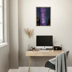 Framed canvas print of NYC holiday skyline in purple elegance, part of the Travel Collection Studio Edition, 20x30 cm.