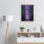 Framed canvas print of NYC holiday skyline in purple elegance, part of the Travel Collection Studio Edition, 20x30 cm.