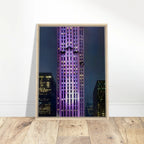 Framed canvas print of NYC holiday skyline in purple elegance, part of the Travel Collection Studio Edition, 20x30 cm.
